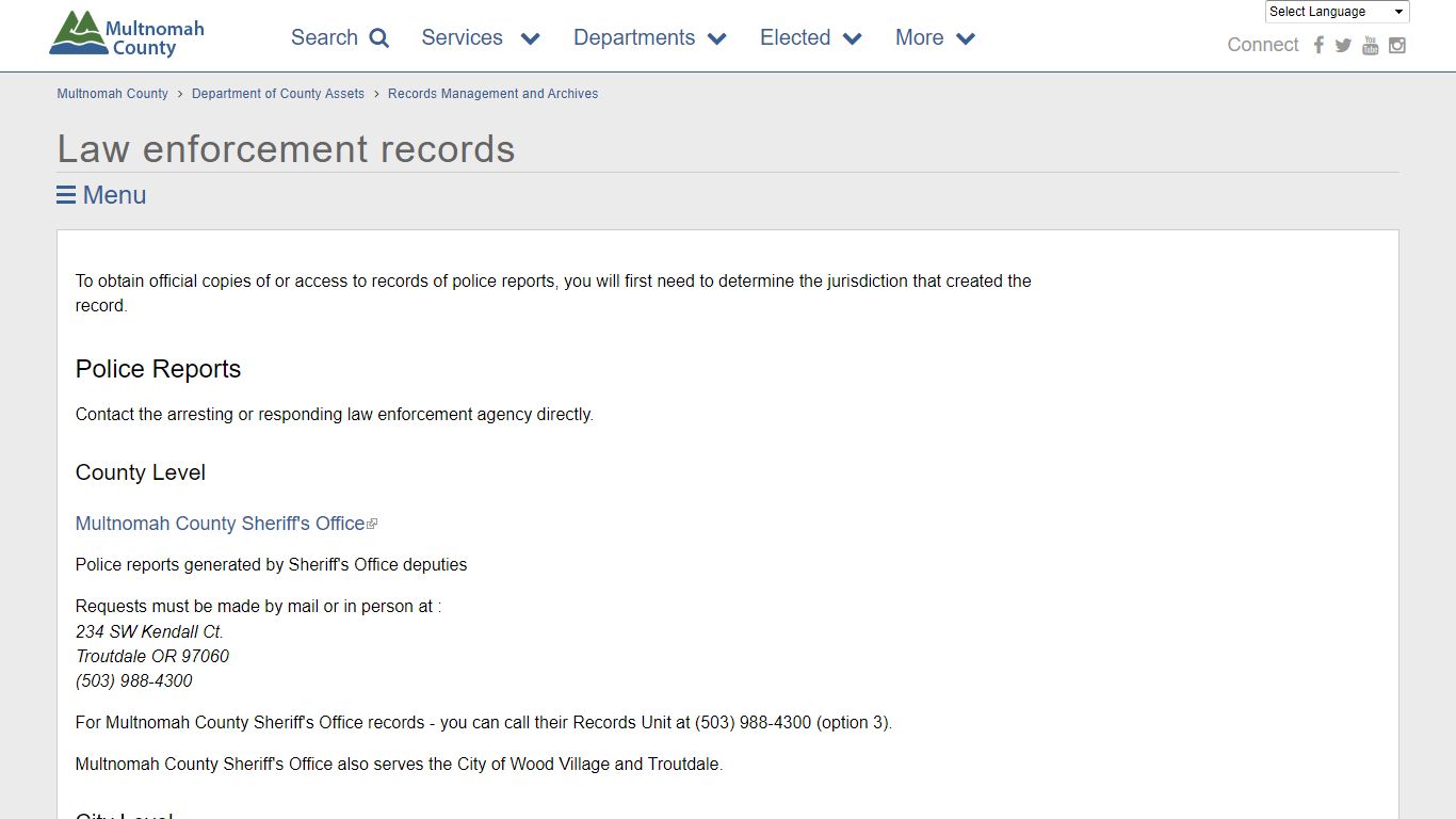 Law enforcement records | Multnomah County